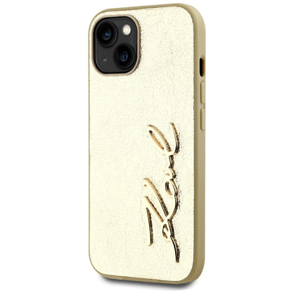Hülle für Apple iPhone 15, Karl Lagerfeld, Metal Signature, Gold