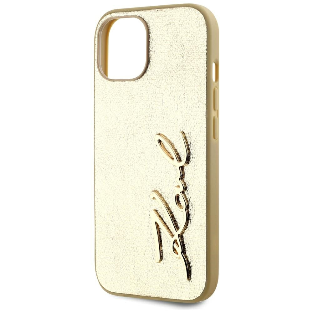 Hülle für Apple iPhone 15, Karl Lagerfeld, Metal Signature, Gold