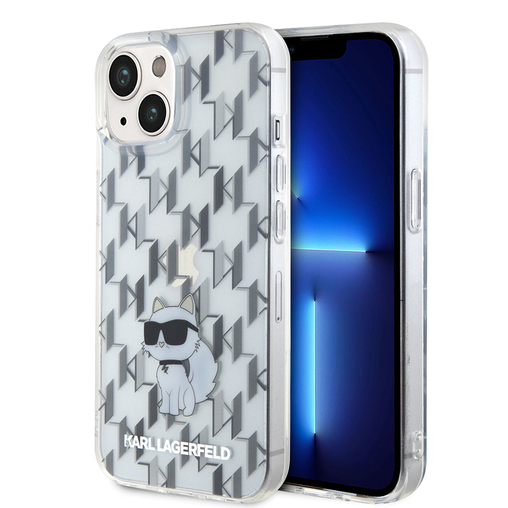 Hülle für Apple iPhone 15, Karl Lagerfeld, Monogram Choupette, Transparent
