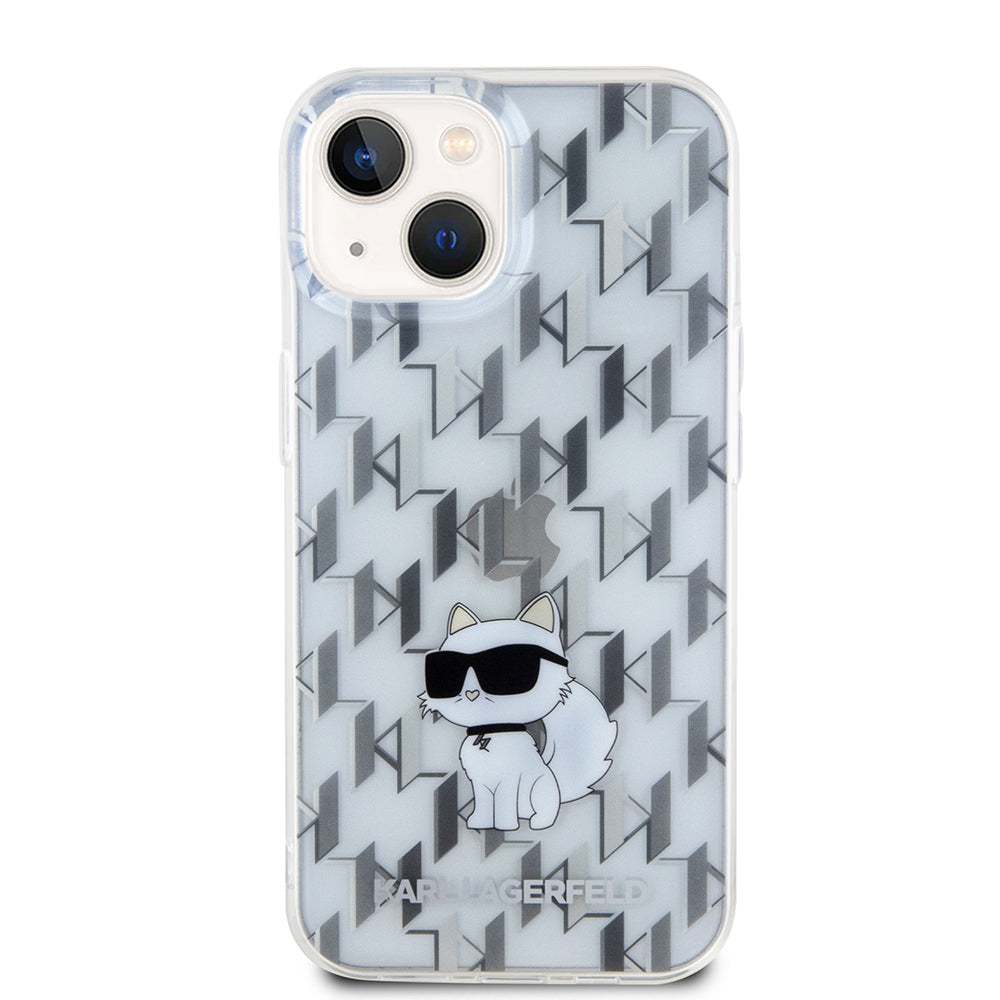 Hülle für Apple iPhone 15, Karl Lagerfeld, Monogram Choupette, Transparent