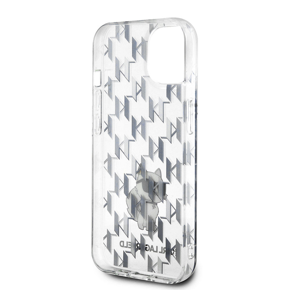 Hülle für Apple iPhone 15, Karl Lagerfeld, Monogram Choupette, Transparent