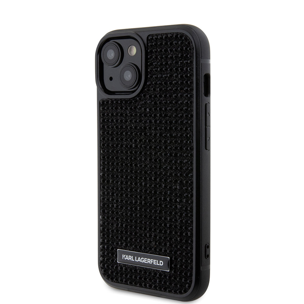 Hülle für Apple iPhone 15, Karl Lagerfeld, Rhinestone Metal Plate, Schwarz