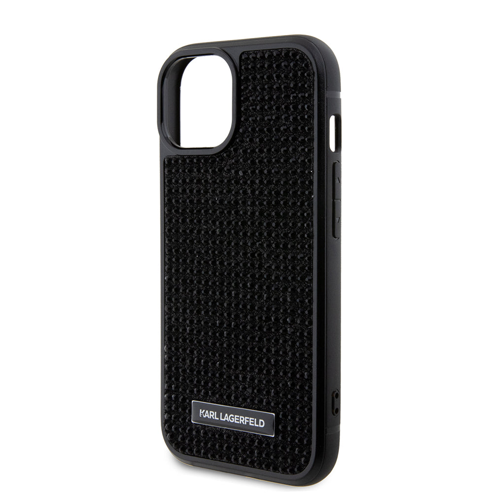 Hülle für Apple iPhone 15, Karl Lagerfeld, Rhinestone Metal Plate, Schwarz