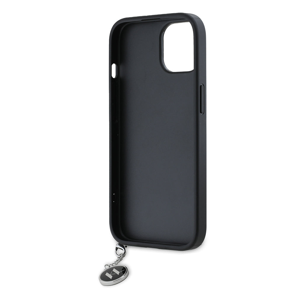 Hülle für Apple iPhone 15, Karl Lagerfeld, Saffiano Rhinestones & Charm, Schwarz
