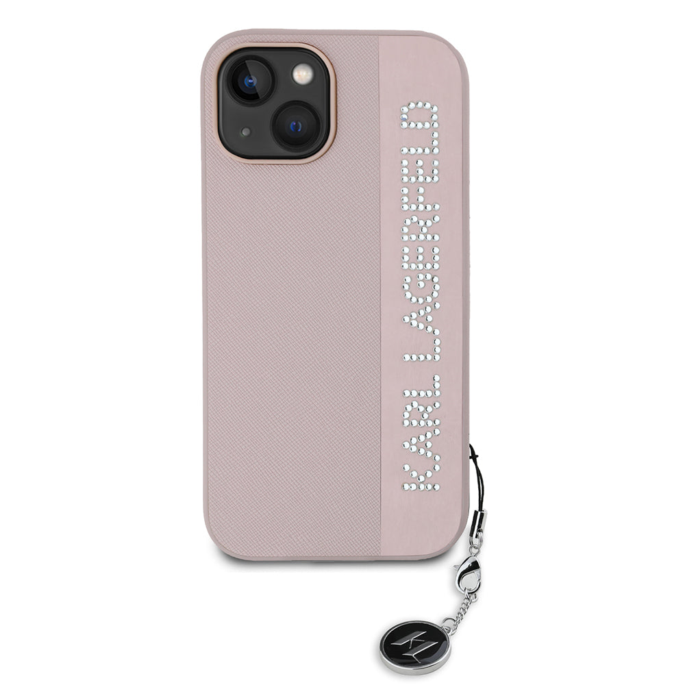 Hülle für Apple iPhone 15, Karl Lagerfeld, Saffiano Rhinestones & Charm, Rosa