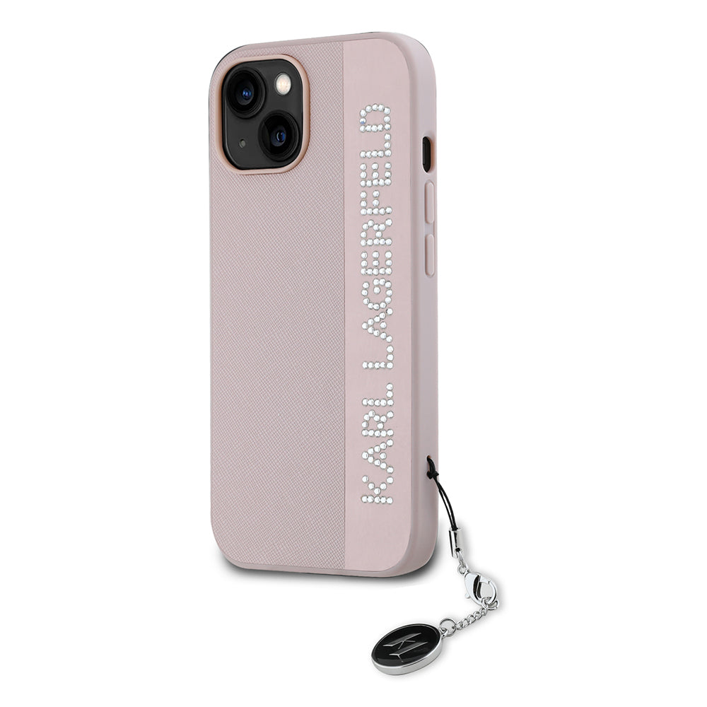Hülle für Apple iPhone 15, Karl Lagerfeld, Saffiano Rhinestones & Charm, Rosa