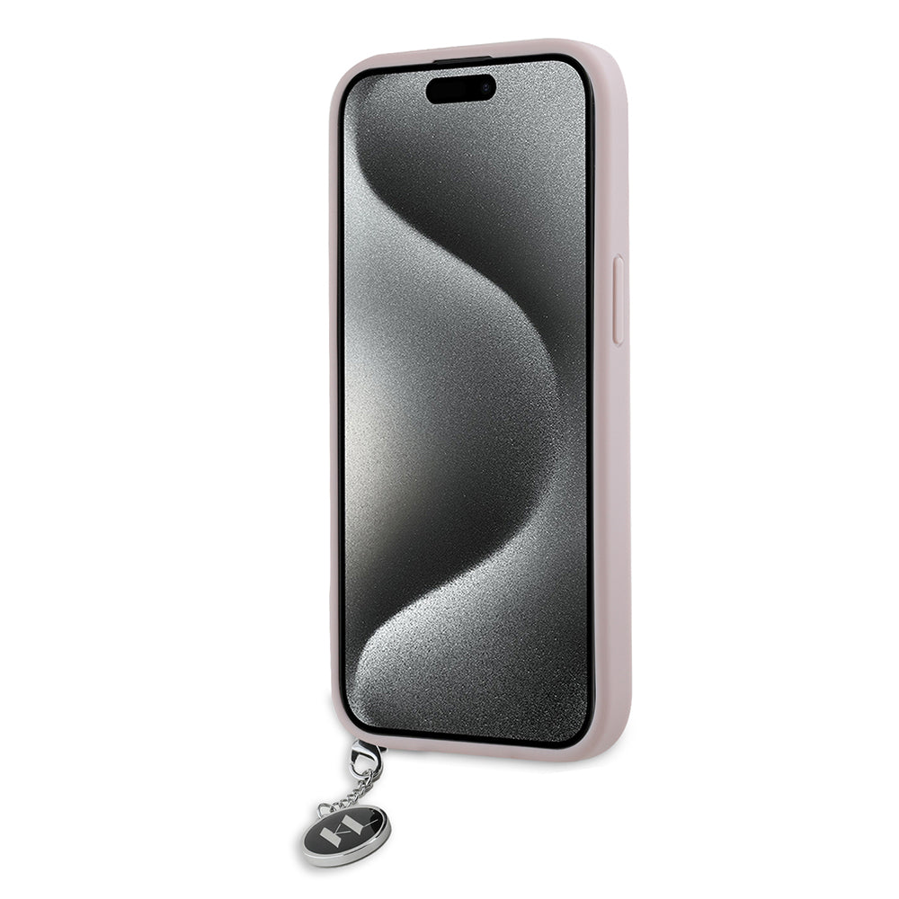 Hülle für Apple iPhone 15, Karl Lagerfeld, Saffiano Rhinestones & Charm, Rosa