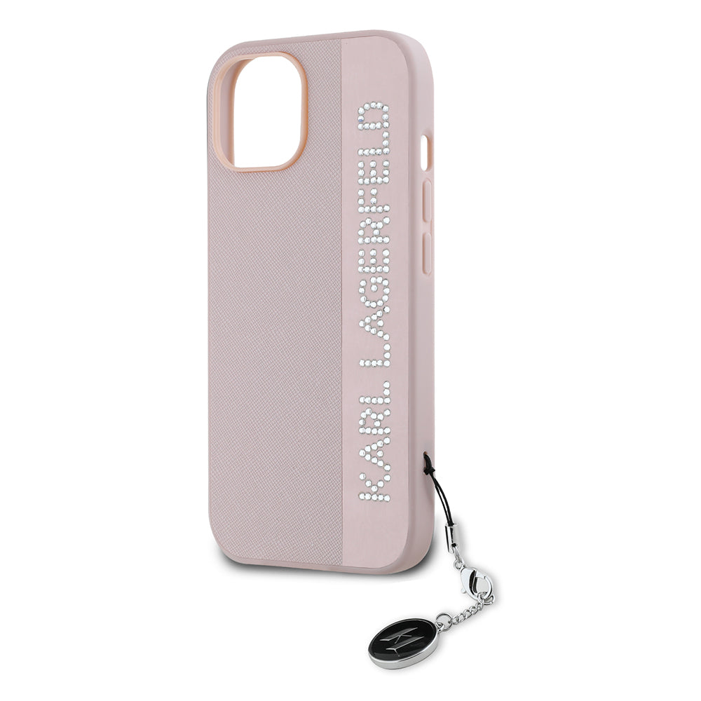Hülle für Apple iPhone 15, Karl Lagerfeld, Saffiano Rhinestones & Charm, Rosa