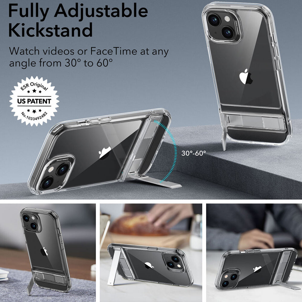 Case for Apple iPhone 15 Plus, ESR, Air Shield Boost Kickstand, Transparent