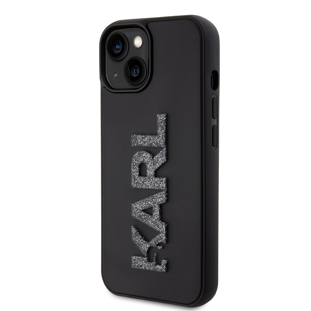 Hülle für Apple iPhone 15 Plus, Karl Lagerfeld, 3D Rubber Glitter Logo, Schwarz