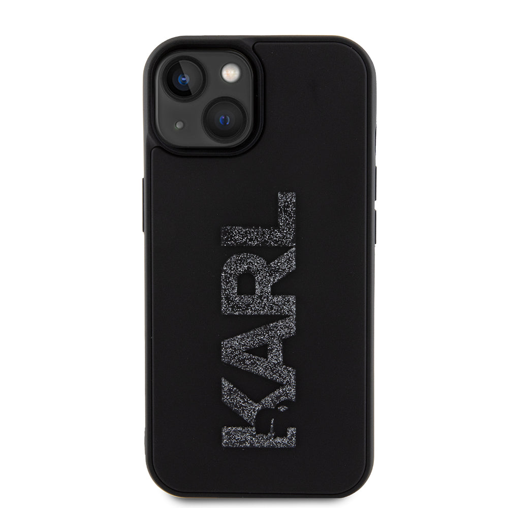 Hülle für Apple iPhone 15 Plus, Karl Lagerfeld, 3D Rubber Glitter Logo, Schwarz