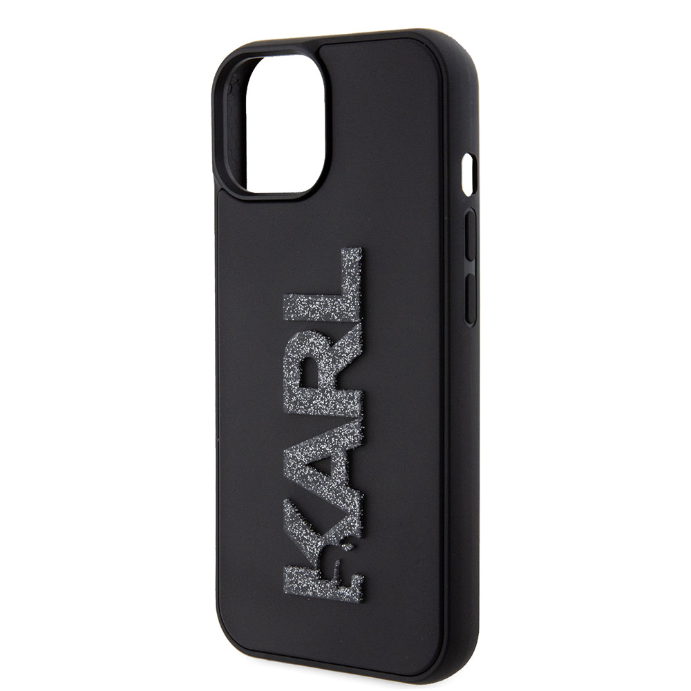 Hülle für Apple iPhone 15 Plus, Karl Lagerfeld, 3D Rubber Glitter Logo, Schwarz