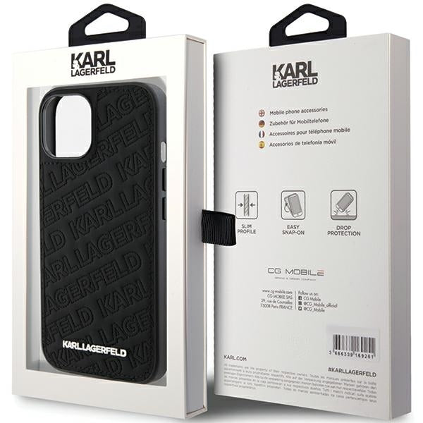 Case for Apple iPhone 15 Plus, Karl Lagerfeld, Diagonal Quilted K Pattern, Black