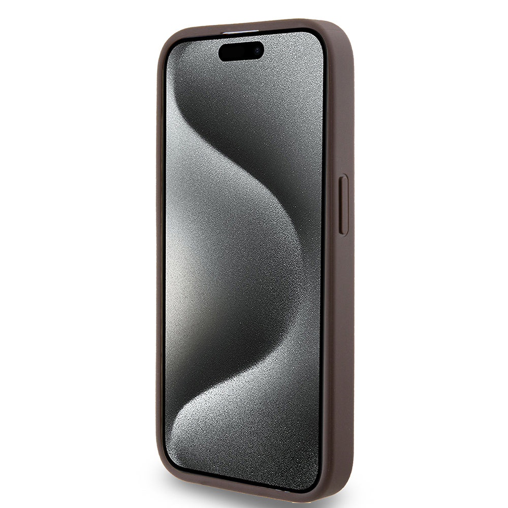 Hülle für Apple iPhone 15 Pro, Guess, 4G Metal Gold Logo, Braun