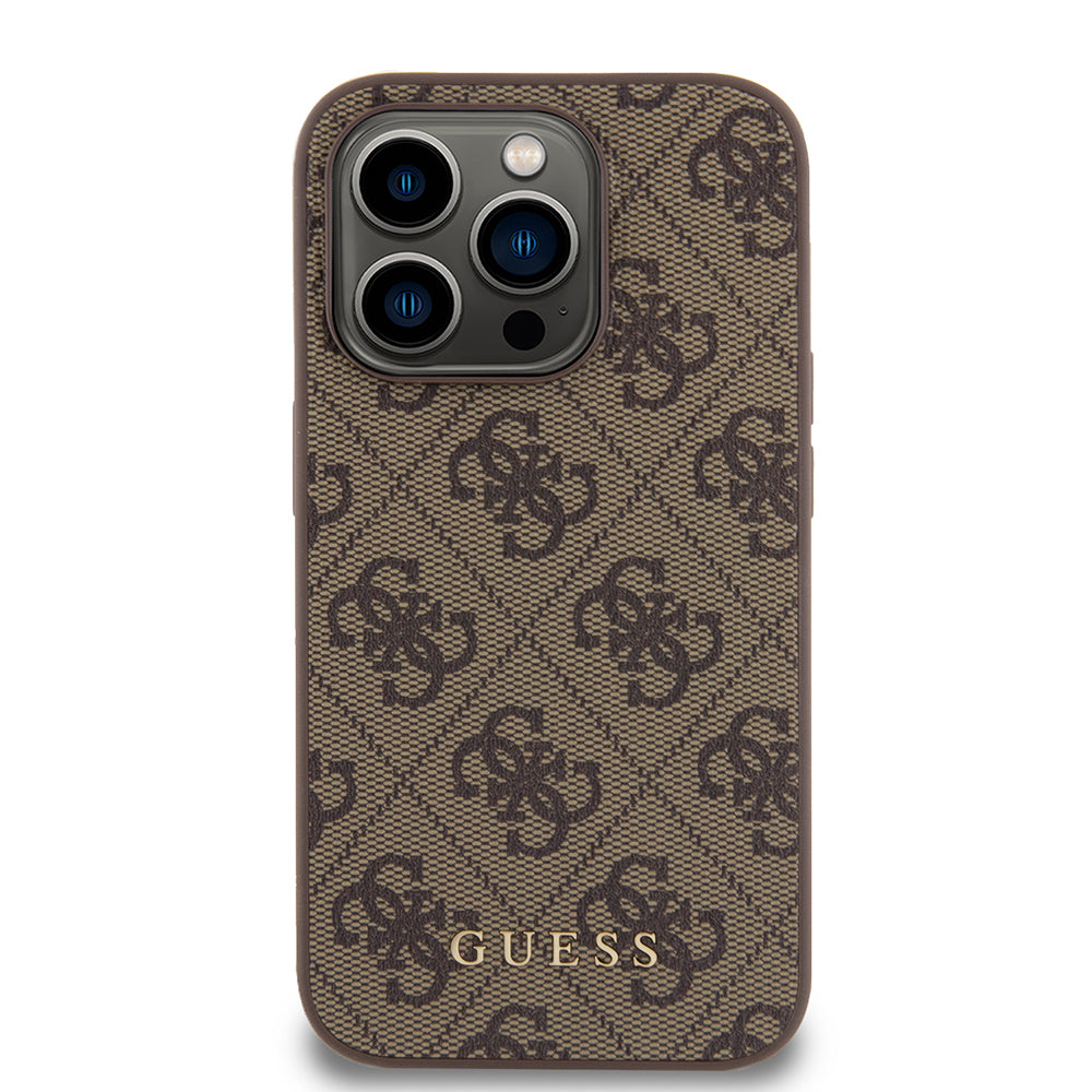 Hülle für Apple iPhone 15 Pro, Guess, 4G Metal Gold Logo, Braun
