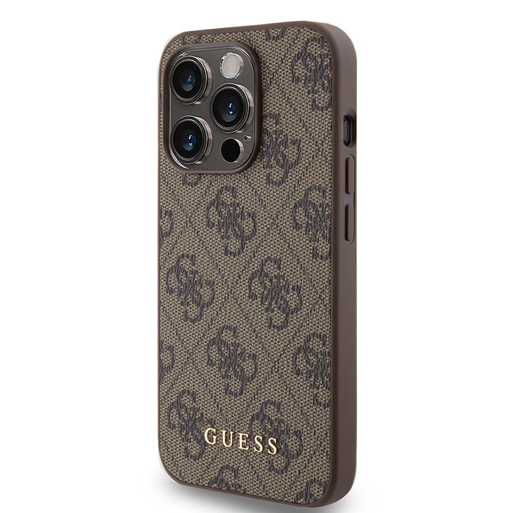Hülle für Apple iPhone 15 Pro, Guess, 4G Metal Gold Logo, Braun