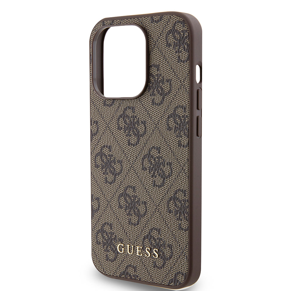 Hülle für Apple iPhone 15 Pro, Guess, 4G Metal Gold Logo, Braun