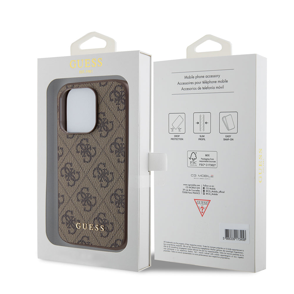 Hülle für Apple iPhone 15 Pro, Guess, 4G Metal Gold Logo, Braun