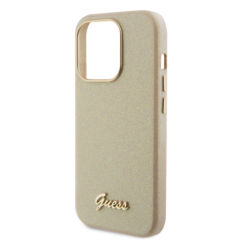 Hülle für Apple iPhone 15 Pro, Guess, Glitter Glossy Script, Beige