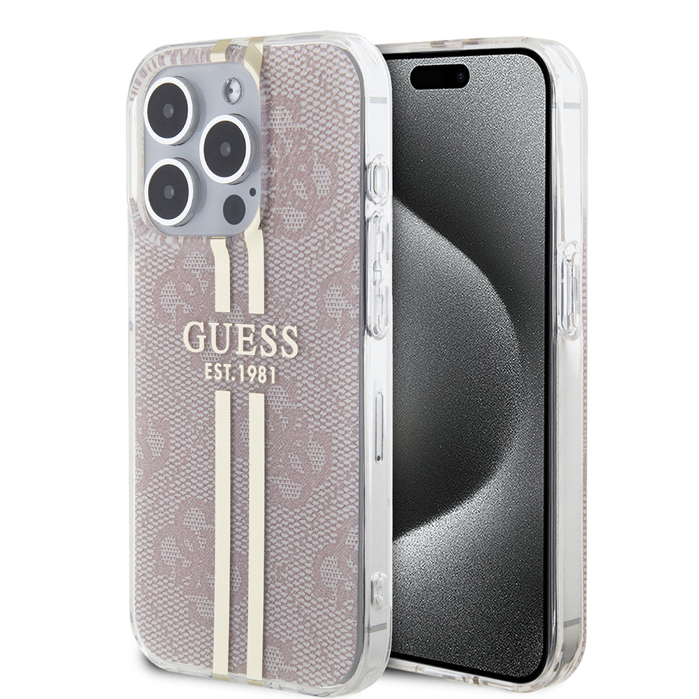 Hülle für Apple iPhone 15 Pro, Guess, IML 4G Gold Stripe, Rosa