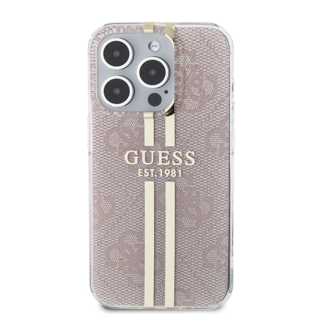 Hülle für Apple iPhone 15 Pro, Guess, IML 4G Gold Stripe, Rosa