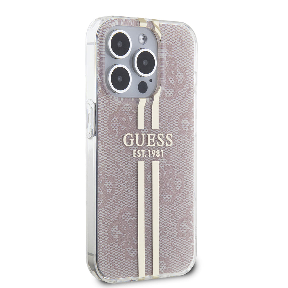 Hülle für Apple iPhone 15 Pro, Guess, IML 4G Gold Stripe, Rosa