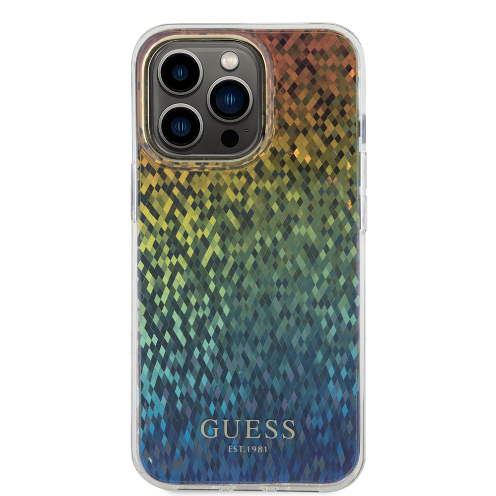 Hülle für Apple iPhone 15 Pro, Guess, IML Faceted Mirror Disco Iridescent, Mehrfarbig