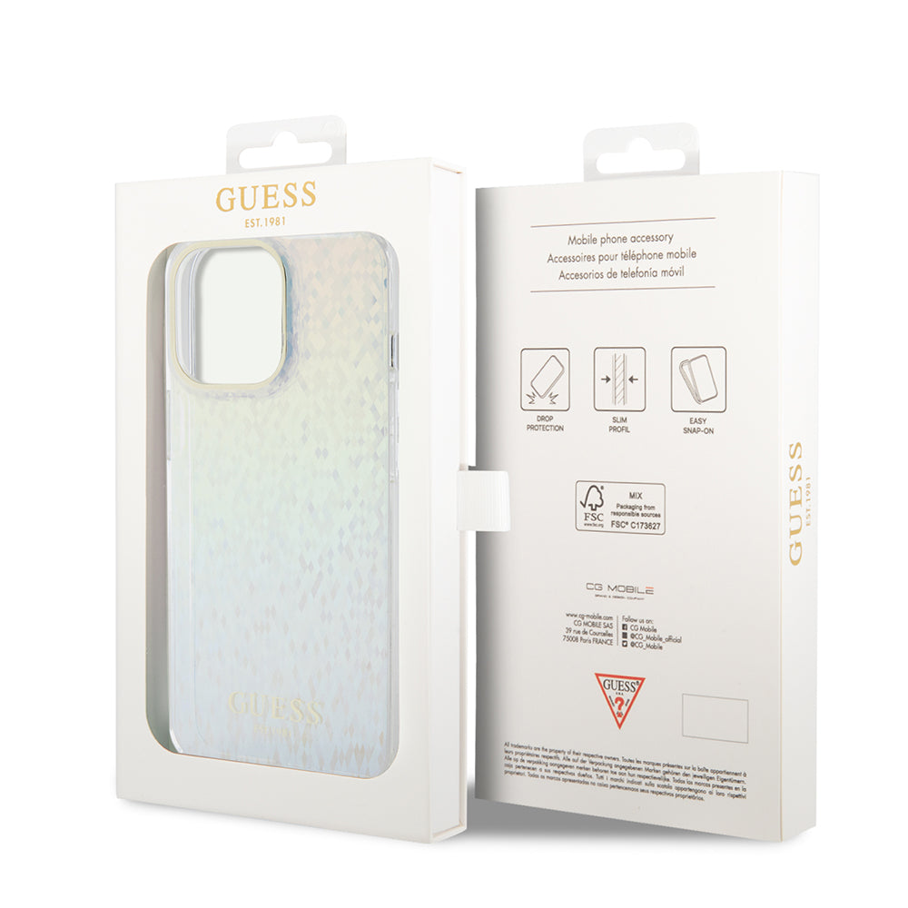 Hülle für Apple iPhone 15 Pro, Guess, IML Faceted Mirror Disco Iridescent, Mehrfarbig