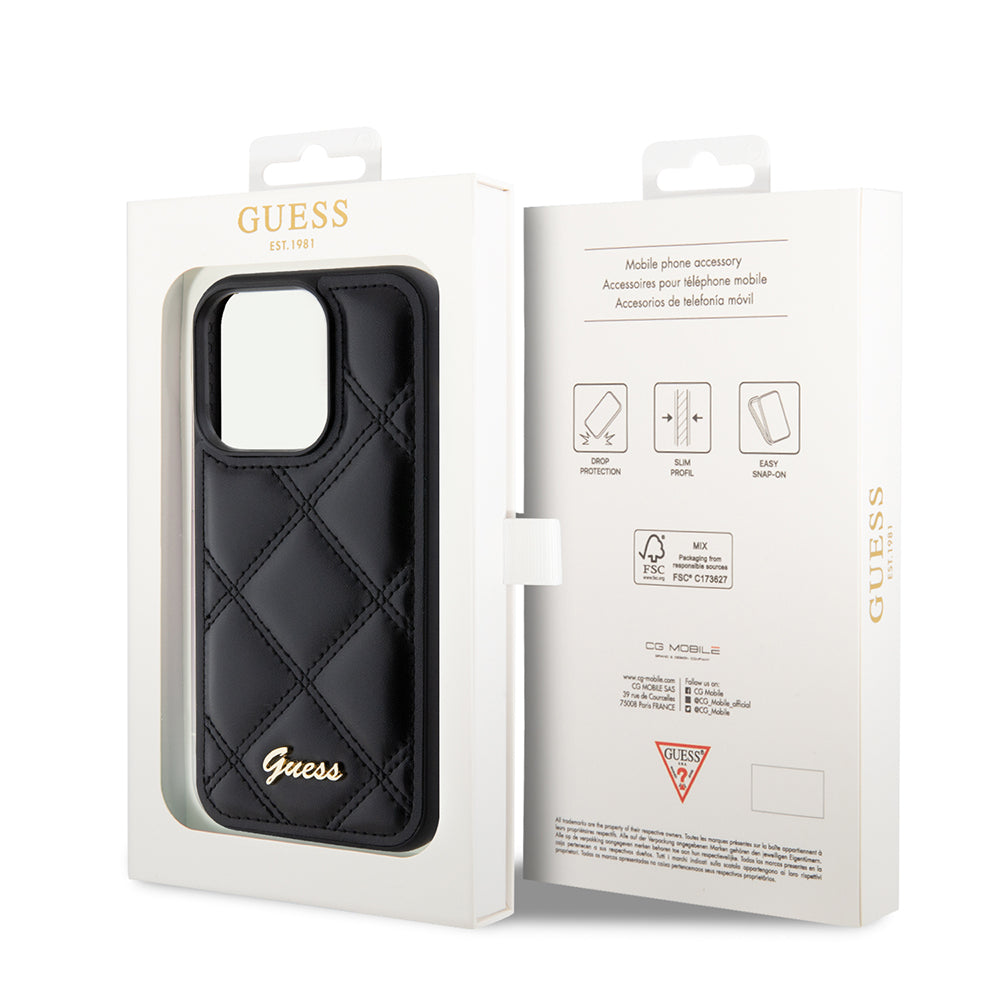 Hülle für Apple iPhone 15 Pro, Guess, Quilted Metal Logo, Schwarz