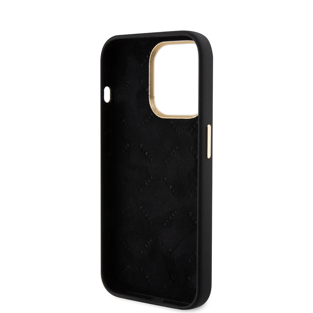 Hülle für Apple iPhone 15 Pro, Guess, Script Metal Logo & Rahmen, Schwarz