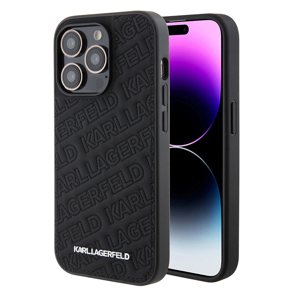 Hülle für Apple iPhone 15 Pro, Karl Lagerfeld, Diagonal Quilted K Muster, Schwarz