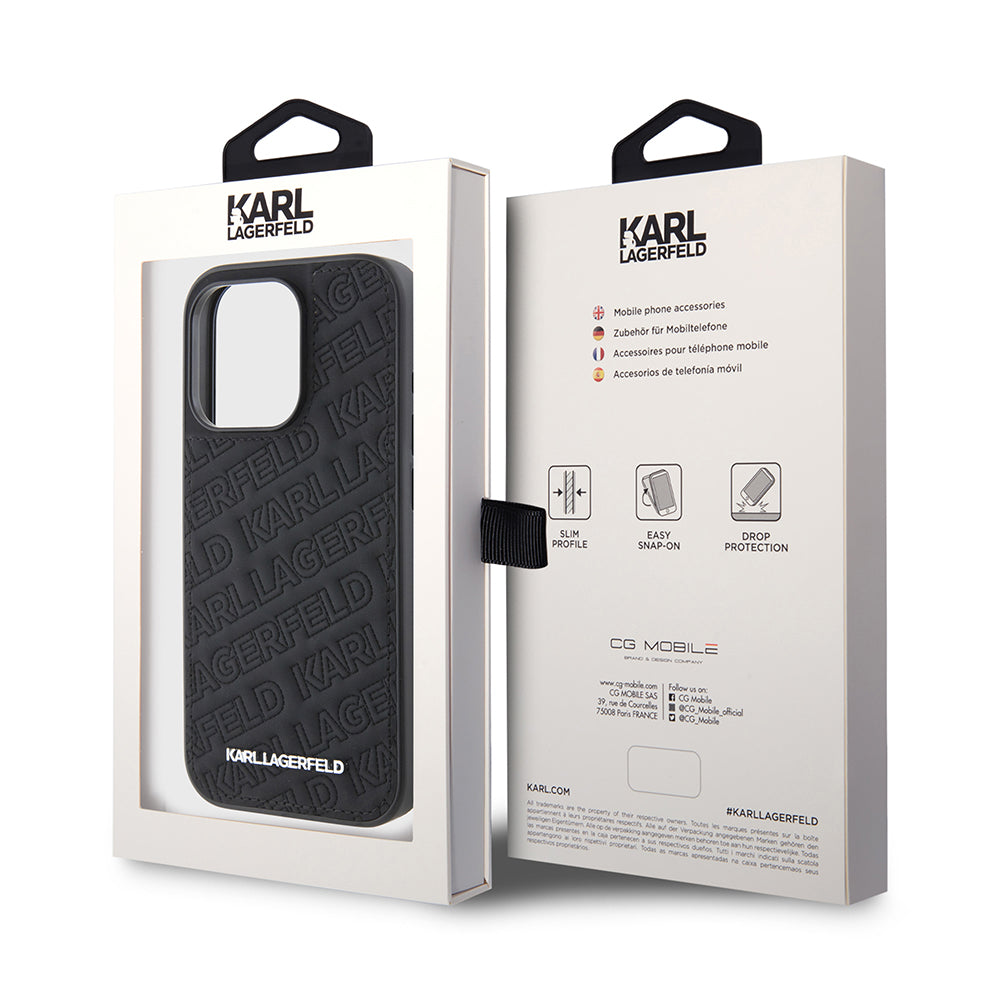 Hülle für Apple iPhone 15 Pro, Karl Lagerfeld, Diagonal Quilted K Muster, Schwarz