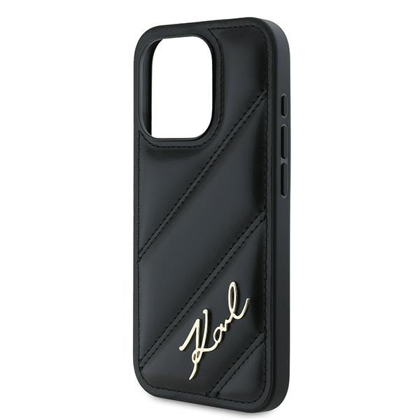 Hülle für Apple iPhone 15 Pro, Karl Lagerfeld, Diagonal Quilted Script, Schwarz