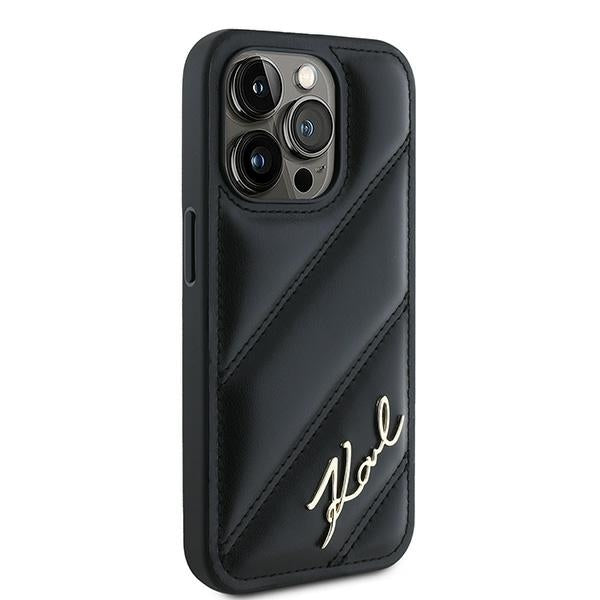 Hülle für Apple iPhone 15 Pro, Karl Lagerfeld, Diagonal Quilted Script, Schwarz