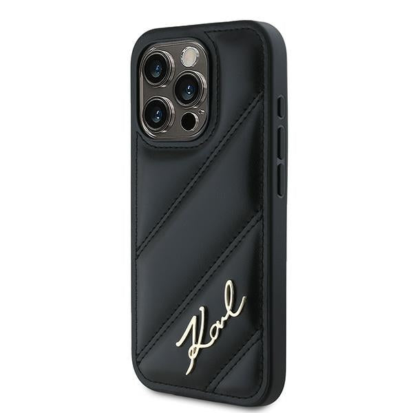 Hülle für Apple iPhone 15 Pro, Karl Lagerfeld, Diagonal Quilted Script, Schwarz