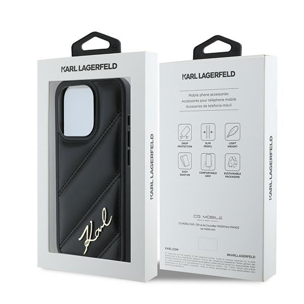 Hülle für Apple iPhone 15 Pro, Karl Lagerfeld, Diagonal Quilted Script, Schwarz