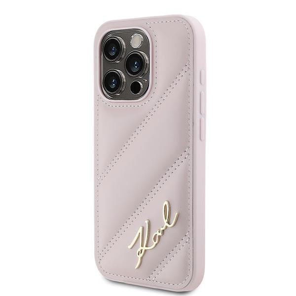 Case for Apple iPhone 15 Pro, Karl Lagerfeld, Diagonal Quilted Script, Pink