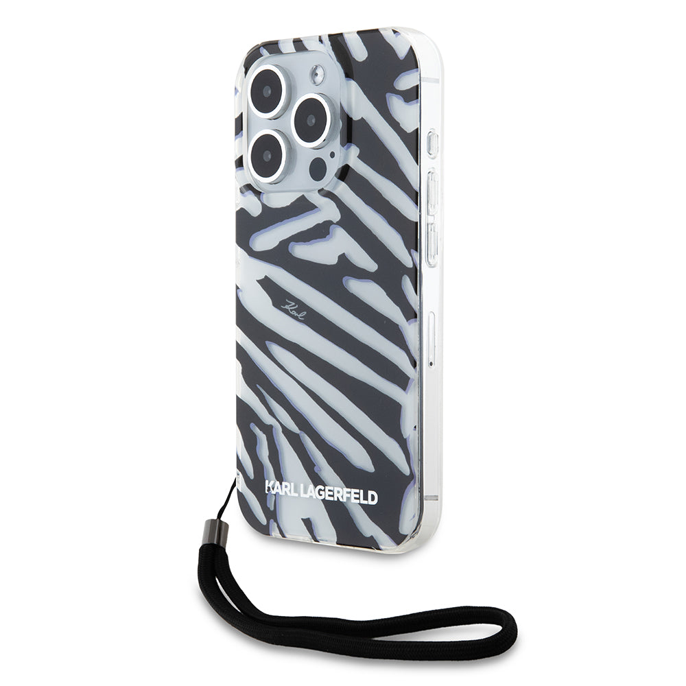 Case for Apple iPhone 15 Pro, Karl Lagerfeld, IML Luxury Zebra Pattern with Strap, Black