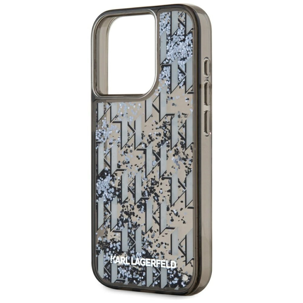 Hülle für Apple iPhone 15 Pro, Karl Lagerfeld, Liquid Glitter Monogram, Schwarz