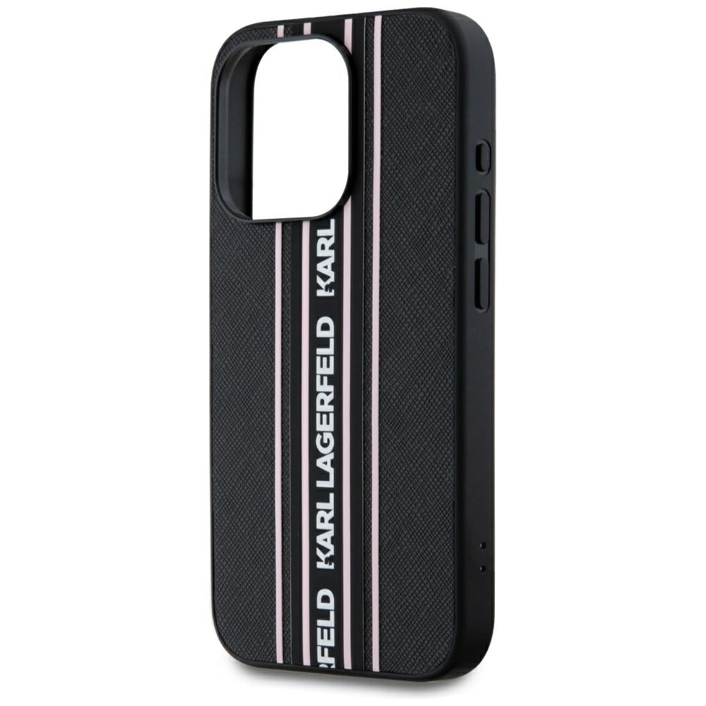 Case for Apple iPhone 15 Pro, Karl Lagerfeld, Saffiano Athleisure Stripes with Strap, Pink