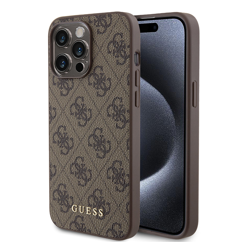 Hülle für Apple iPhone 15 Pro Max, Guess, 4G Metal Gold Logo, Braun