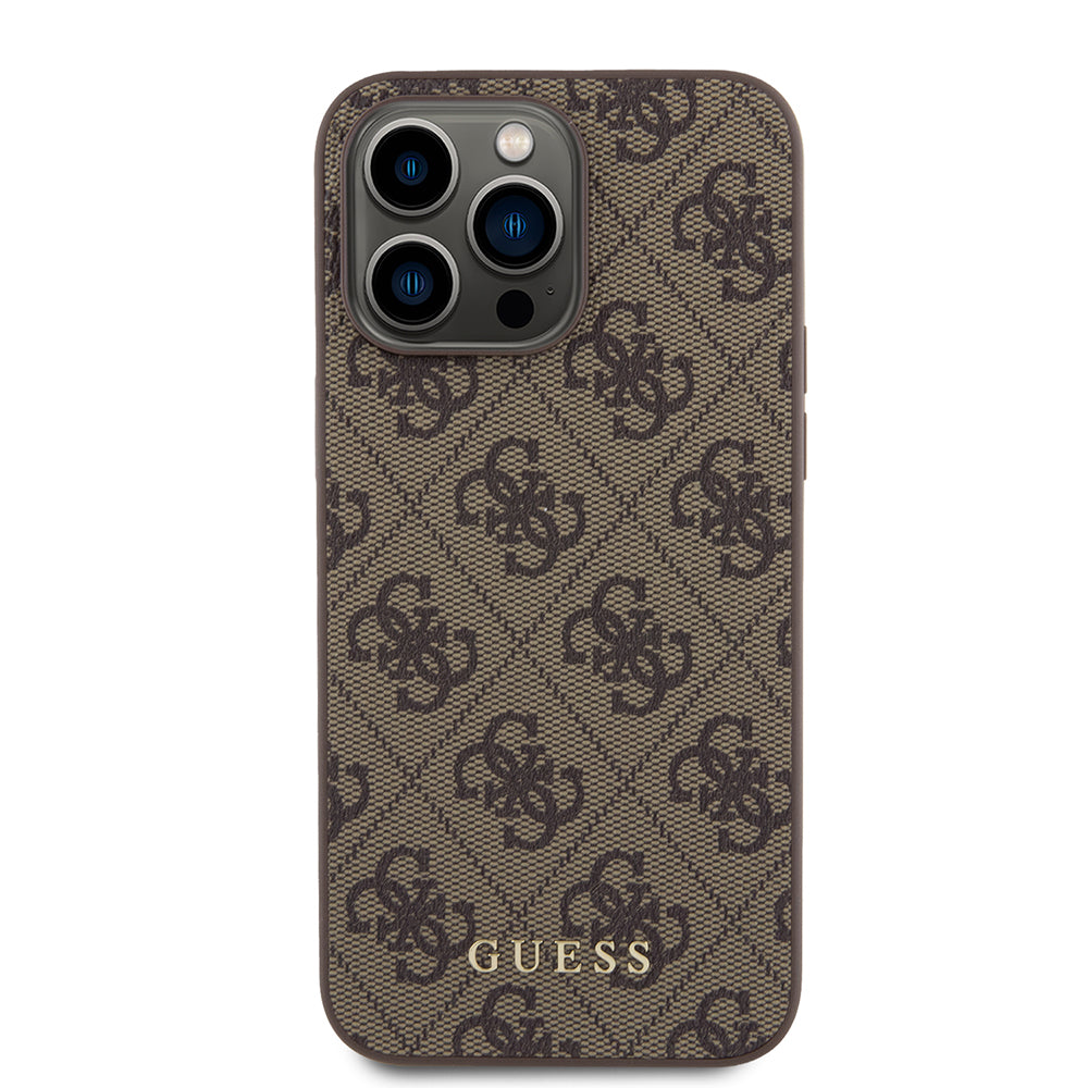 Hülle für Apple iPhone 15 Pro Max, Guess, 4G Metal Gold Logo, Braun