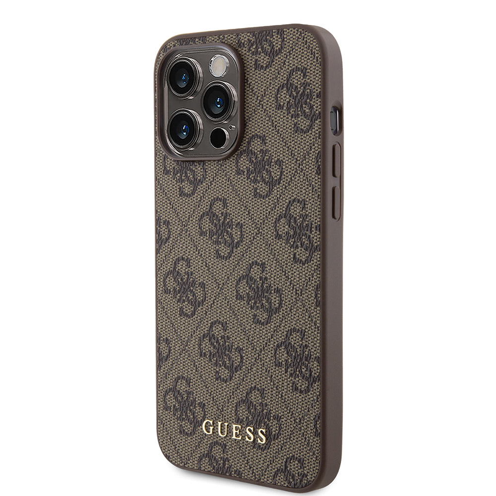 Hülle für Apple iPhone 15 Pro Max, Guess, 4G Metal Gold Logo, Braun