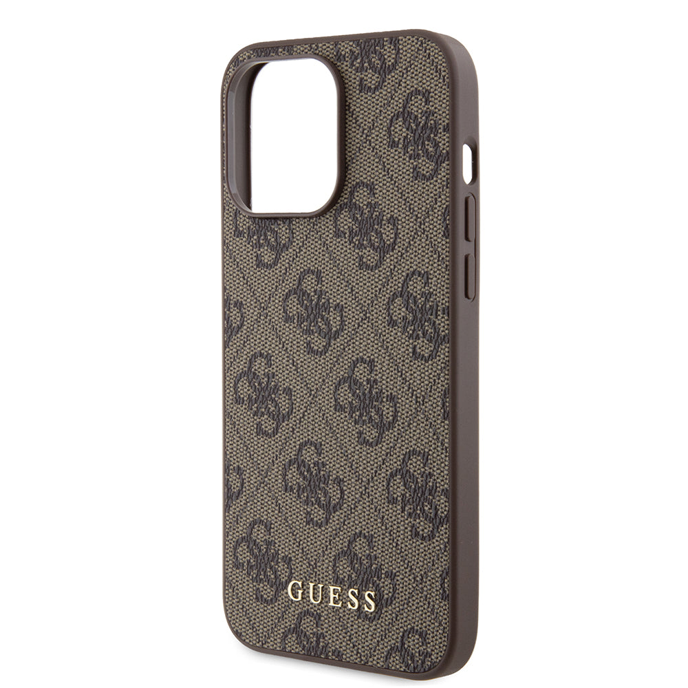 Hülle für Apple iPhone 15 Pro Max, Guess, 4G Metal Gold Logo, Braun