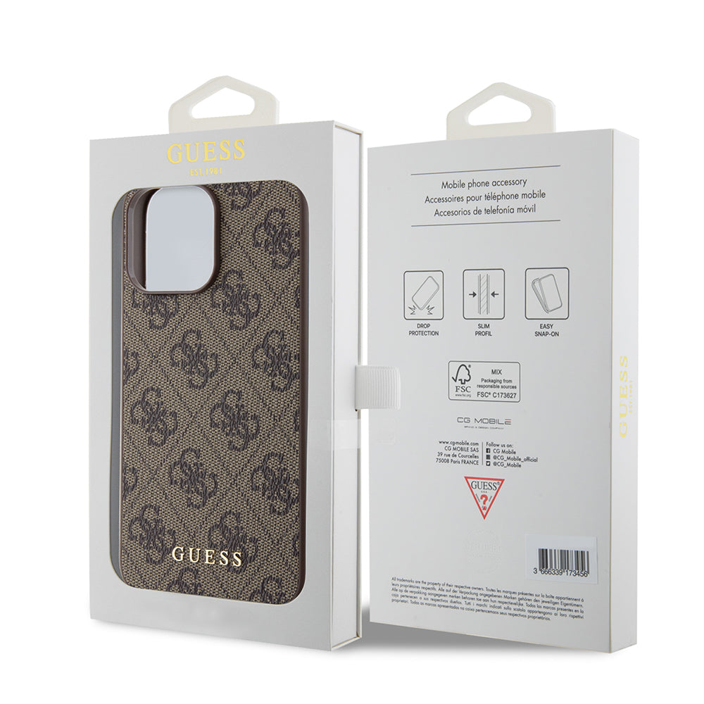 Hülle für Apple iPhone 15 Pro Max, Guess, 4G Metal Gold Logo, Braun