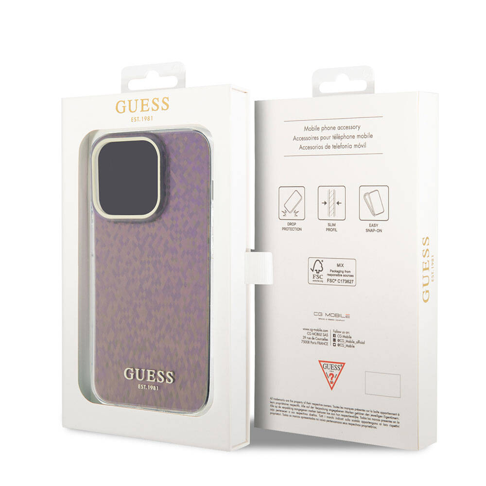 Hülle für Apple iPhone 15 Pro Max, Guess, IML Faceted Mirror Disco Iridescent, Rosa