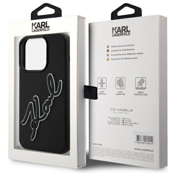 Hülle für Apple iPhone 15 Pro Max, Karl Lagerfeld, 3D Rubber Signature, Schwarz