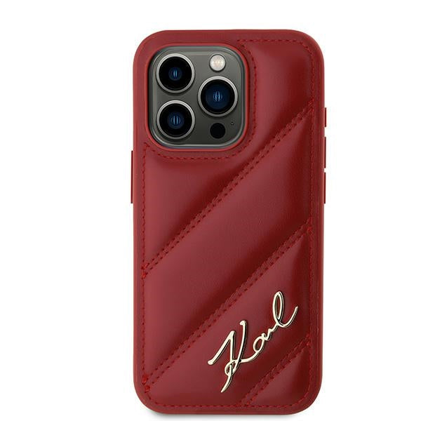 Case for Apple iPhone 15 Pro Max, Karl Lagerfeld, Diagonal Quilted Script, Pink