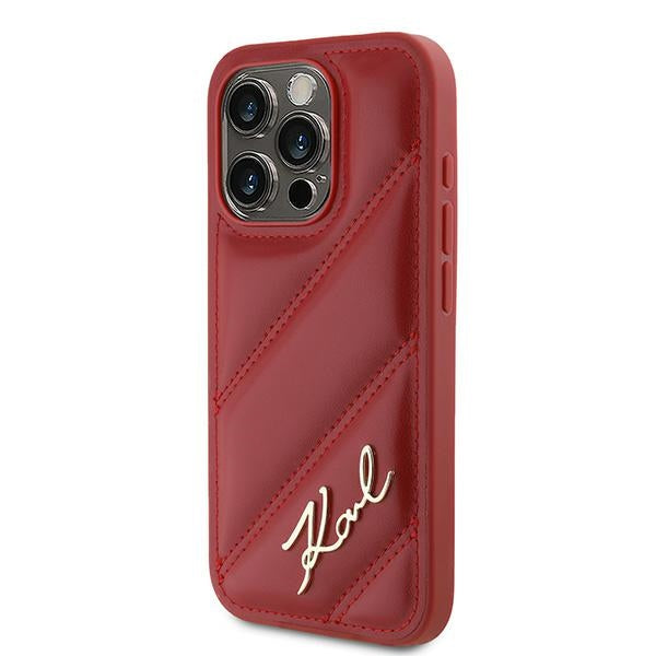 Case for Apple iPhone 15 Pro Max, Karl Lagerfeld, Diagonal Quilted Script, Pink