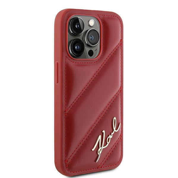 Case for Apple iPhone 15 Pro Max, Karl Lagerfeld, Diagonal Quilted Script, Pink